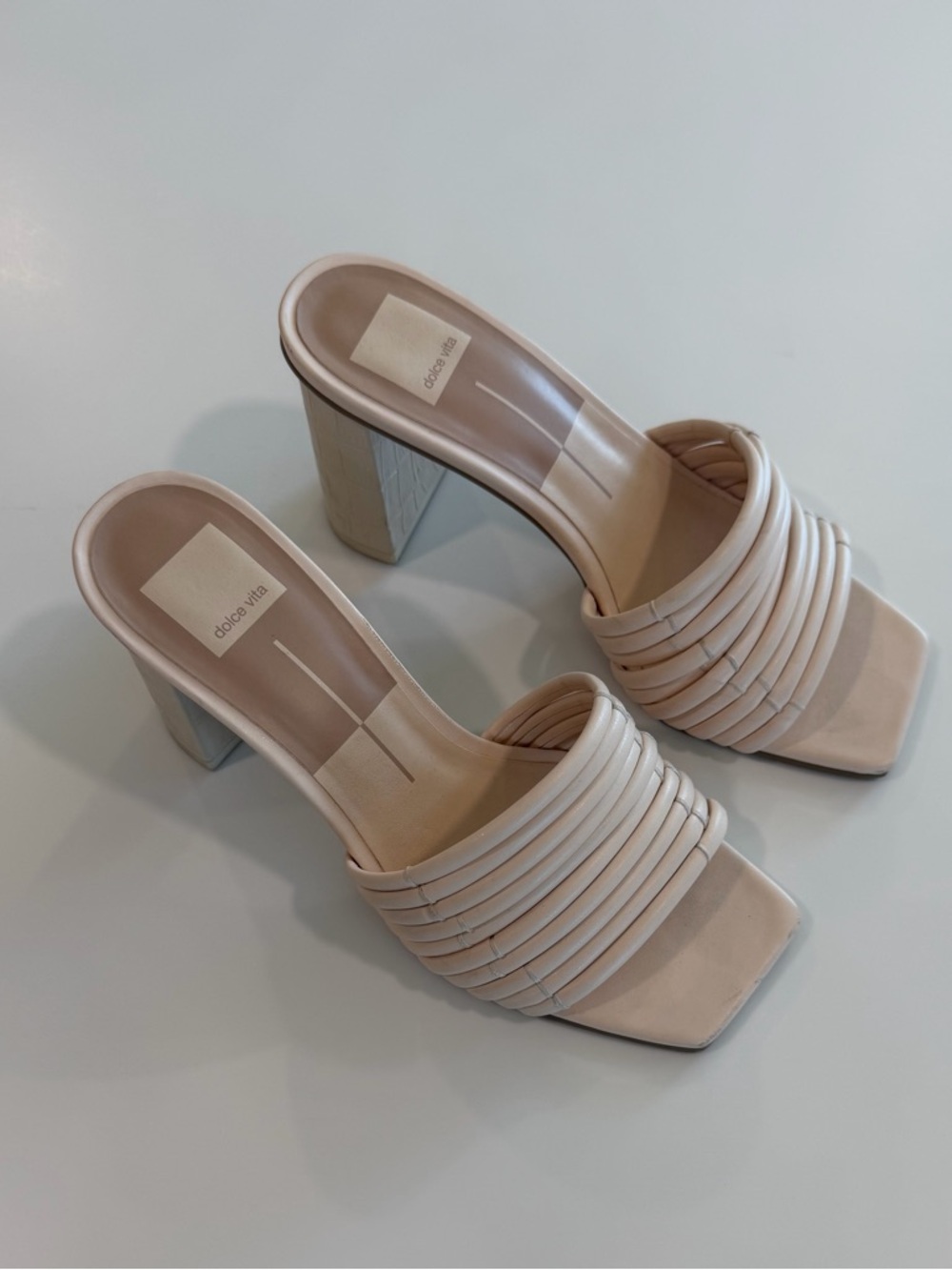 Dolce Vita Nude Strappy Square Toe Block Heel Mules